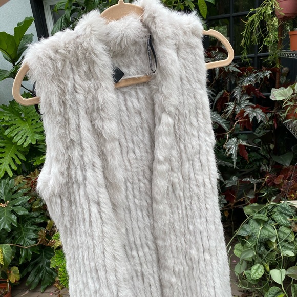 Love Token Jackets & Blazers - Light grey real rabbit fur vest